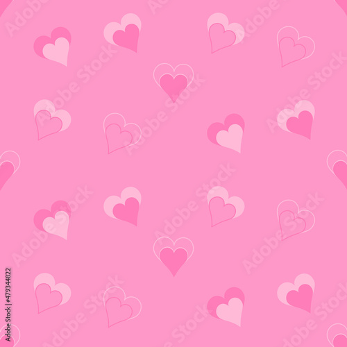 Valentines day vector seamless pattern with cute simple hearts on pastel magenta background © Venera