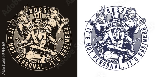 Skeleton boss with girls round emblem