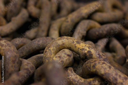 rust-covered old sea chain close-up