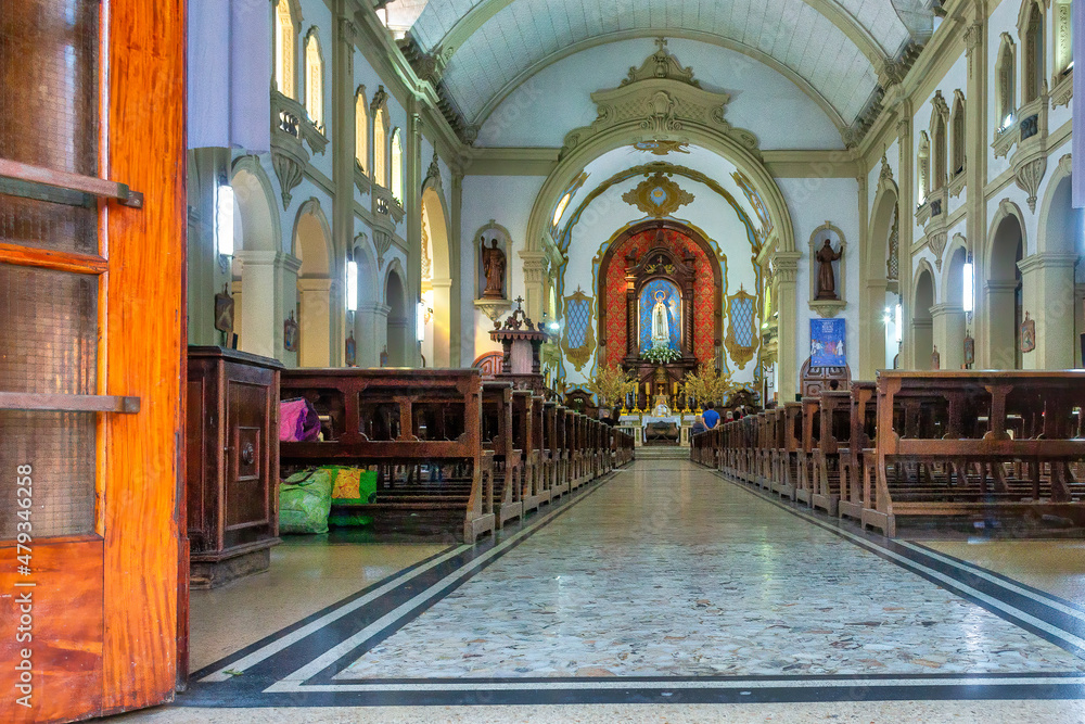 Altar in the 'Nossa Senhora do Rosario de Fatima' Catholic Colonial Church in Sao Paulo, Brazil