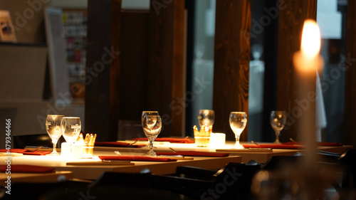 Restaurant interior impressions with lights in a dark-lid room in Berlin  Germany.