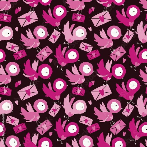 Letter dove, valentines day themed repeating pattern design