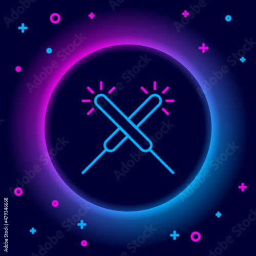 Glowing neon line Sparkler firework icon isolated on black background. Festive Christmas sparkler candle lights. Merry Christmas and Happy New Year. Colorful outline concept. Vector
