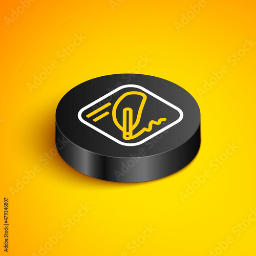 Isometric line Declaration of independence icon isolated on yellow background. Black circle button. Vector