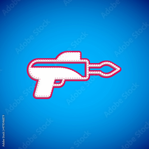 White Fishing harpoon icon isolated on blue background. Fishery manufacturers for catching fish under water. Diving underwater equipment. Vector