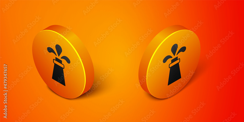 Isometric Oil rig icon isolated on orange background. Gas tower. Industrial object. Orange circle button. Vector Isometric Oil rig icon isolated on orange background. Gas tower. Industrial object. Orange circle button. Vector