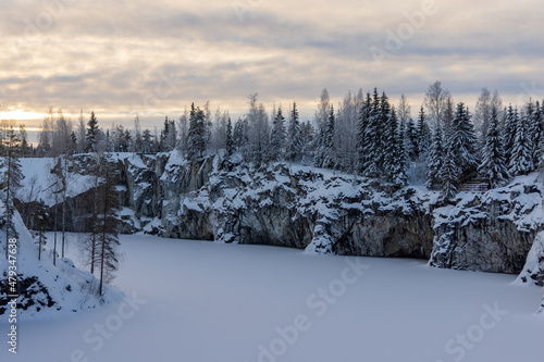 Winter view of a marble quarry. Ruskeala Park. © Ilya