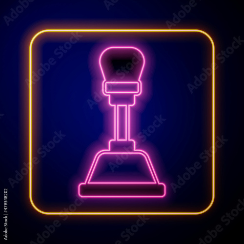 Glowing neon Gear shifter icon isolated on black background. Manual transmission icon. Vector