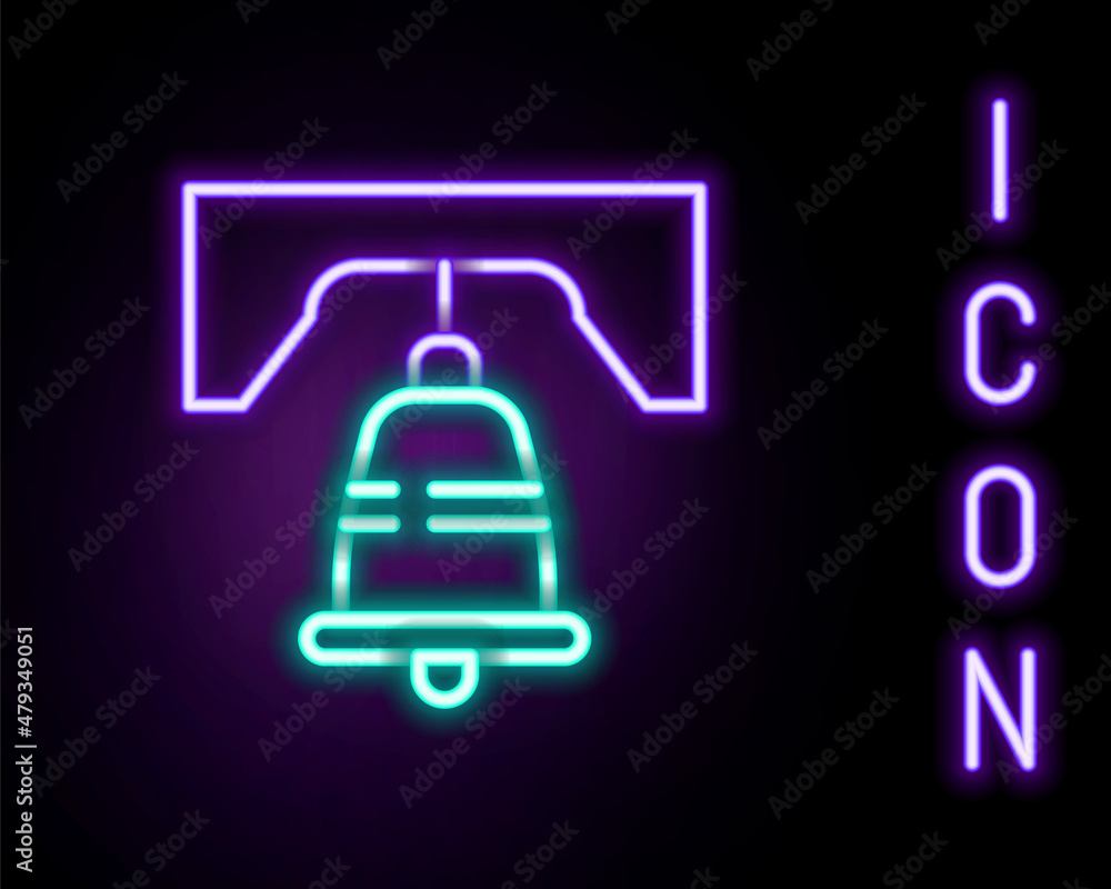 Glowing neon line Liberty bell in Philadelphia icon isolated on black background. Colorful outline concept. Vector Glowing neon line Liberty bell in Philadelphia icon isolated on black background. Colorful outline concept. Vector