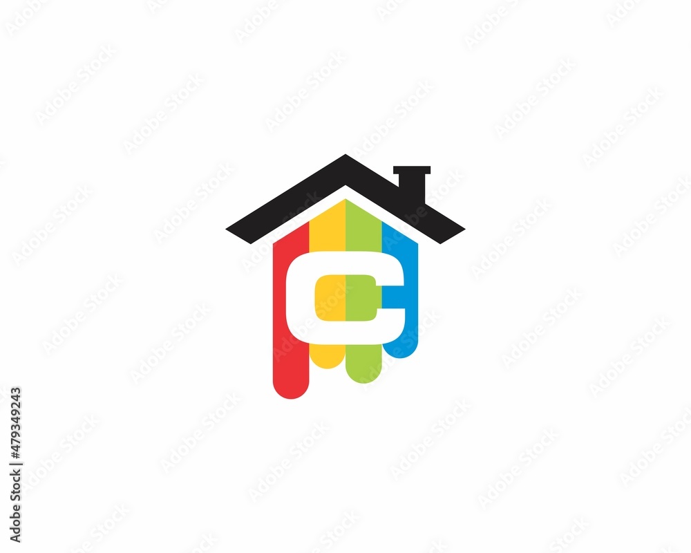 Colorful House With Negative Space Letter C Logo Icon 001 Colorful House With Negative Space Letter C Logo Icon 001