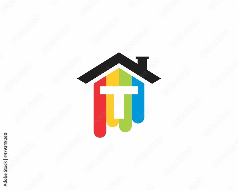 Colorful House With Negative Space Letter T Logo Icon 001 Colorful House With Negative Space Letter T Logo Icon 001