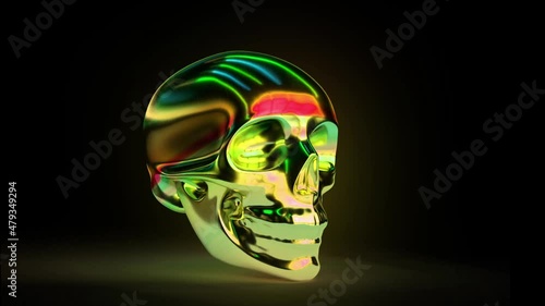 Iridescent human skull, computer generated. 3d rendering animation colors are changing abstract colorful backdrop