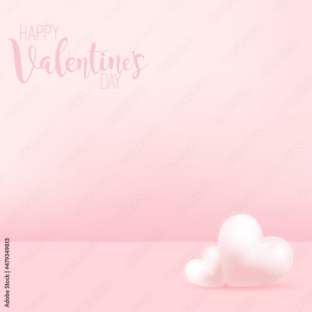 Concept of love and Valentine day with 3d pink hearts. Vector.