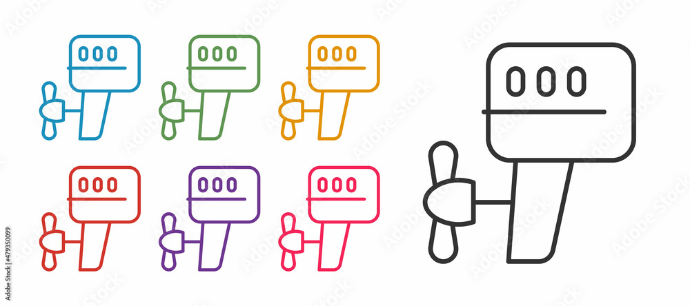 Set line Outboard boat motor icon isolated on white background. Boat engine. Set icons colorful. Vector Set line Outboard boat motor icon isolated on white background. Boat engine. Set icons colorful. Vector