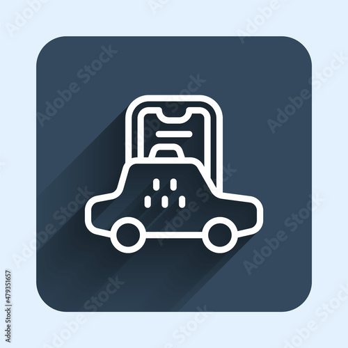 White line Taxi mobile app icon isolated with long shadow background. Mobile application taxi. Blue square button. Vector