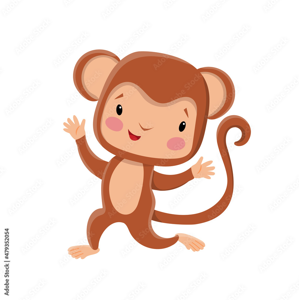 Vector cute little monkey chimp cartoon character Stock Vector | Adobe