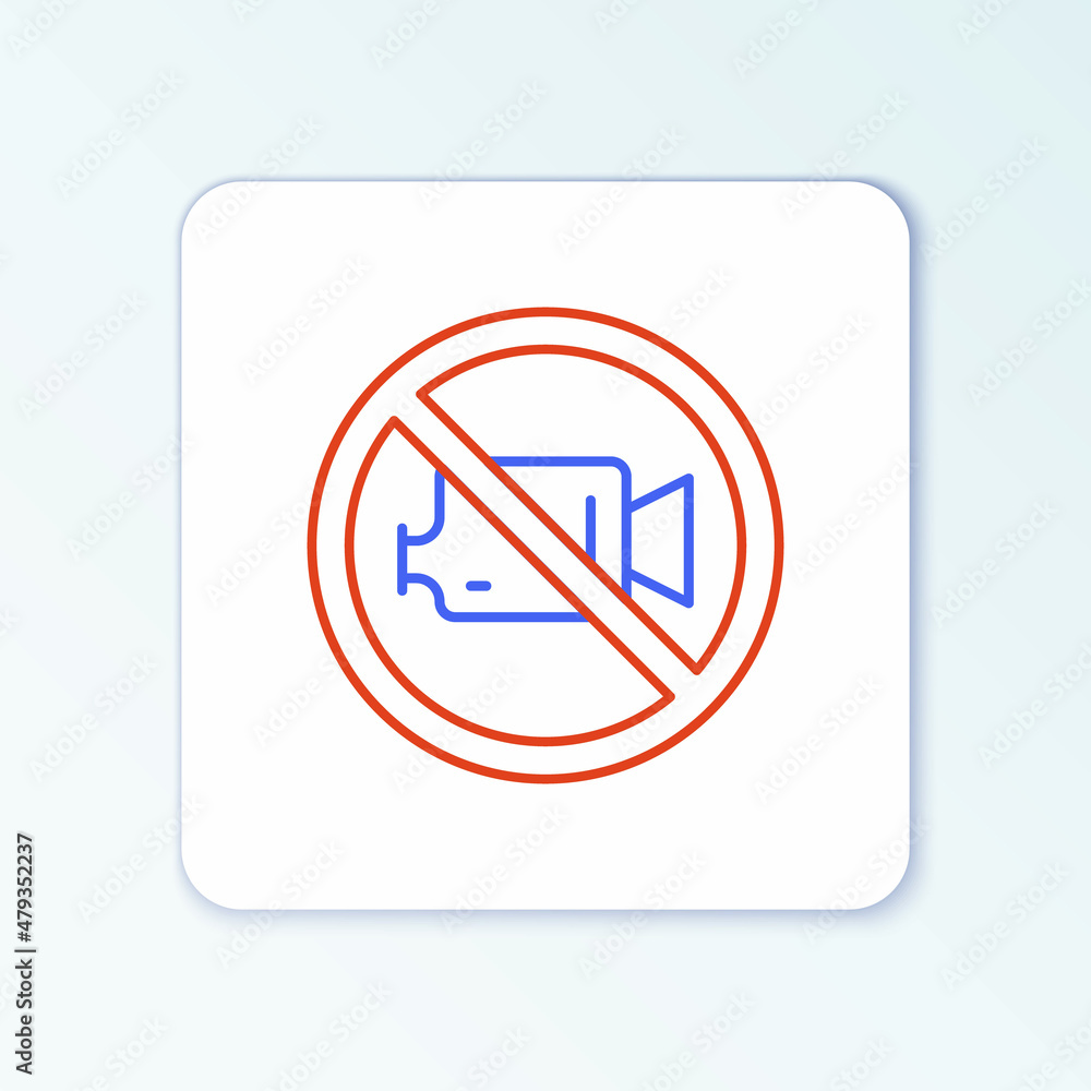 Line Prohibition sign no video recording icon isolated on white background. Colorful outline concept. Vector Line Prohibition sign no video recording icon isolated on white background. Colorful outline concept. Vector
