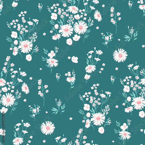 Floral seamless pattern with daisy meadow