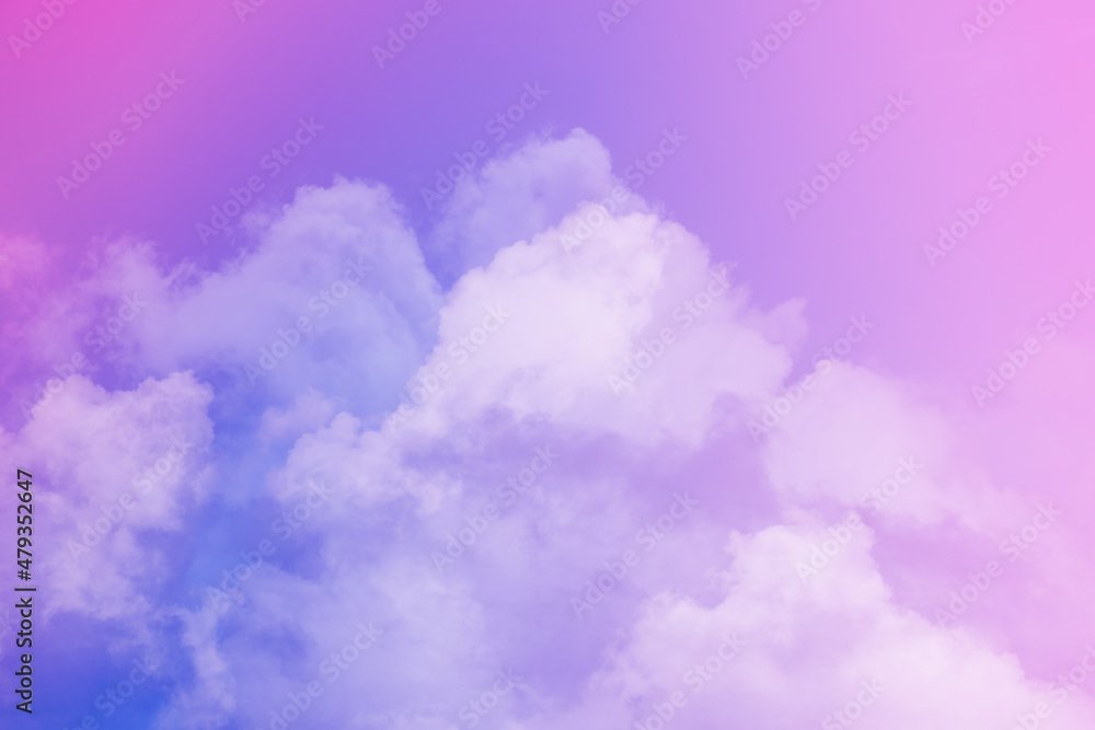 beauty sweet pastel purple blue  colorful with fluffy clouds on sky. multi color rainbow image. abstract fantasy growing light