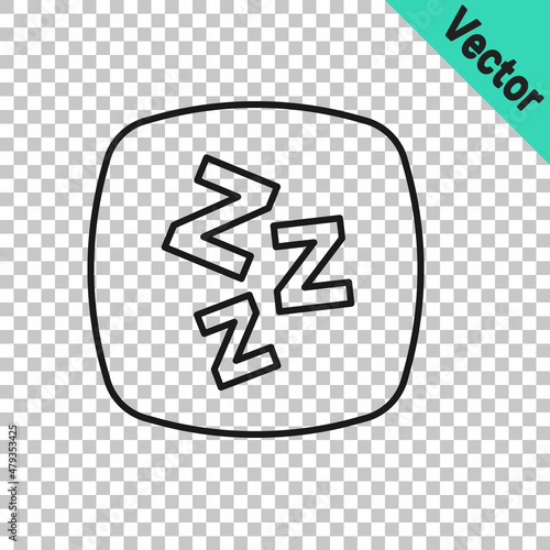 Black line Sleepy icon isolated on transparent background. Sleepy zzz talk bubble. Vector