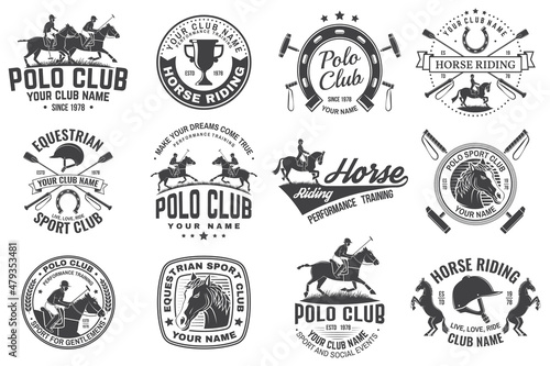 Valokuvatapetti Set of polo club and horse riding club patch, emblem, logo