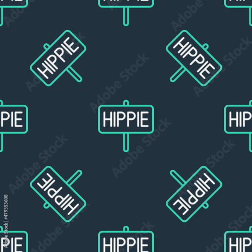 Line Peace icon isolated seamless pattern on black background. Hippie symbol of peace. Vector