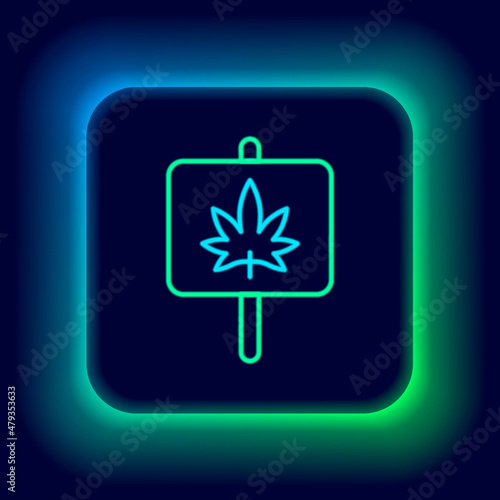 Glowing neon line Medical marijuana or cannabis leaf icon isolated on black background. Hemp symbol. Colorful outline concept. Vector