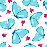 Seamless vector pattern with butterfly and flowers. Printing on wrapping paper, wallpaper, fabric, textiles. Spring background