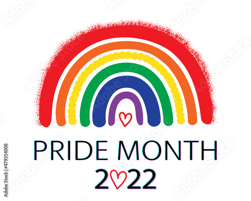 LGBT Pride Month 2022 concept on a white. Rainbow Freedom flag with heart on white. 