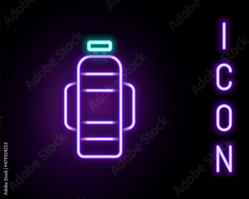 Glowing neon line Aqualung icon isolated on black background. Oxygen tank for diver. Diving equipment. Extreme sport. Diving underwater equipment. Colorful outline concept. Vector