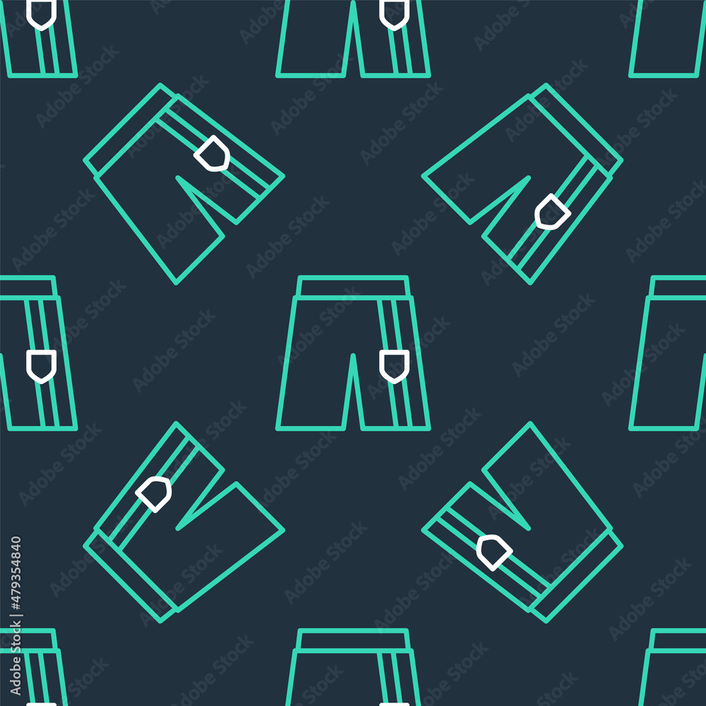 Line Short or pants icon isolated seamless pattern on black background. Vector