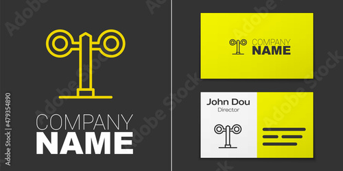 Logotype line Train traffic light icon isolated on grey background. Traffic lights for the railway to regulate the movement of trains. Logo design template element. Vector