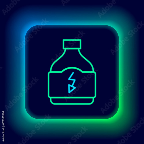 Glowing neon line Sports nutrition bodybuilding proteine power drink and food icon isolated on black background. Colorful outline concept. Vector