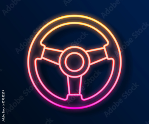 Glowing neon line Racing simulator cockpit icon isolated on black background. Gaming accessory. Gadget for driving simulation game. Vector