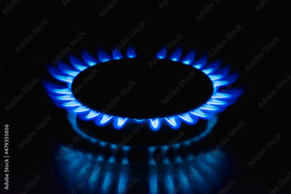Flame of a gas burner on a black background. Combustion of Natural gas on a black background. Gas stove. Gas stove burner on fire. Fossil fuel. Hydrocarbons. Gas crisis in Europe. Flame of a gas burner on a black background. Combustion of Natural gas on a black background. Gas stove. Gas stove burner on fire. Fossil fuel. Hydrocarbons. Gas crisis in Europe.