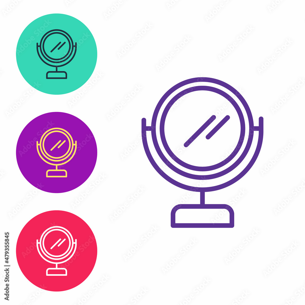 Set line Round makeup mirror icon isolated on white background. Set icons colorful. Vector Set line Round makeup mirror icon isolated on white background. Set icons colorful. Vector