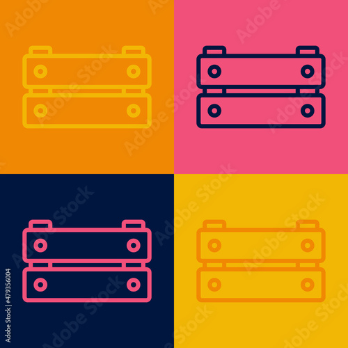 Pop art line Wooden box icon isolated on color background. Grocery basket, storehouse crate. Empty wooden container for vegetables, products. Vector