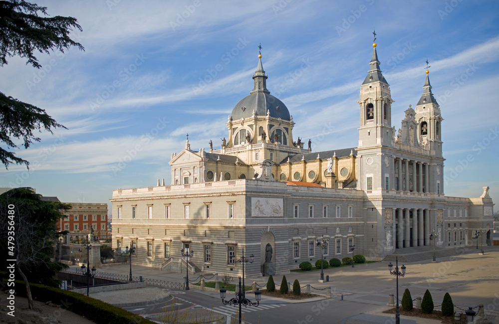 Royal Palace of Madrid in Madrid, Spain. Architecture and landmark of Madrid, postcard of Madrid