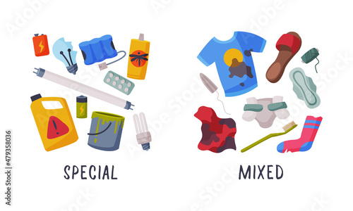 Sorting Garbage with Recycle Trash Object Vector Set