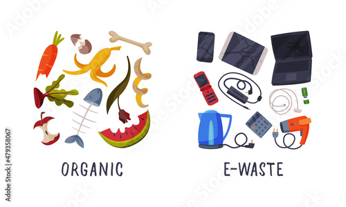 Sorting Garbage with Recycle Trash Object Vector Set