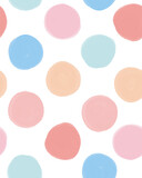 Simple Hand Drawn Irregular Dotted Vector Pattern. Blue, Pink, Yellow and Red Brush Dots on a White Background. Infantile Style Abstract Geometric Vector Print Ideal for Fabric, Textile.