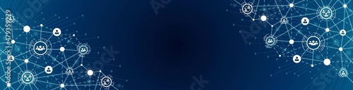 Vector frame background. Communication grid design, Network connection, plexus. Texture of lines, dots. Neon glow. Icons, symbols of people in circles. Poster technology, business, social networks.