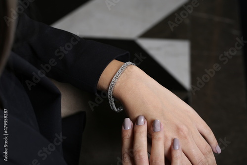 gold and diamond women's fashion and accessories. Hand Model Jewelry Piece. women bracelet