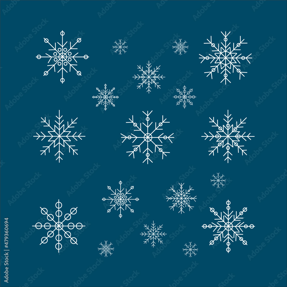 Set of vector white snowflakes on dark blue background Set of vector white snowflakes on dark blue background