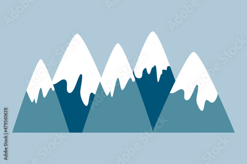 Snowy mountains in scandinavian simple style, vector graphic