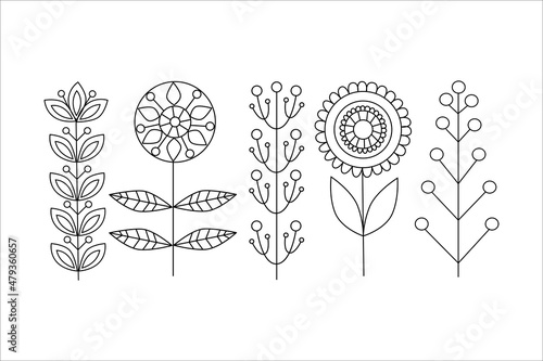 Set of flowers in the Scandinavian style. Vector illustration