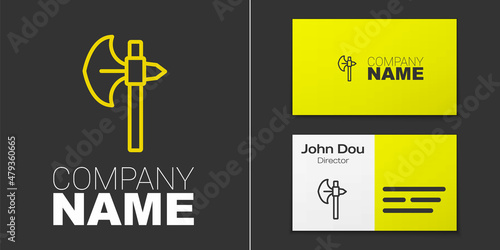 Logotype line Medieval axe icon isolated on grey background. Battle axe, executioner axe. Medieval weapon. Logo design template element. Vector