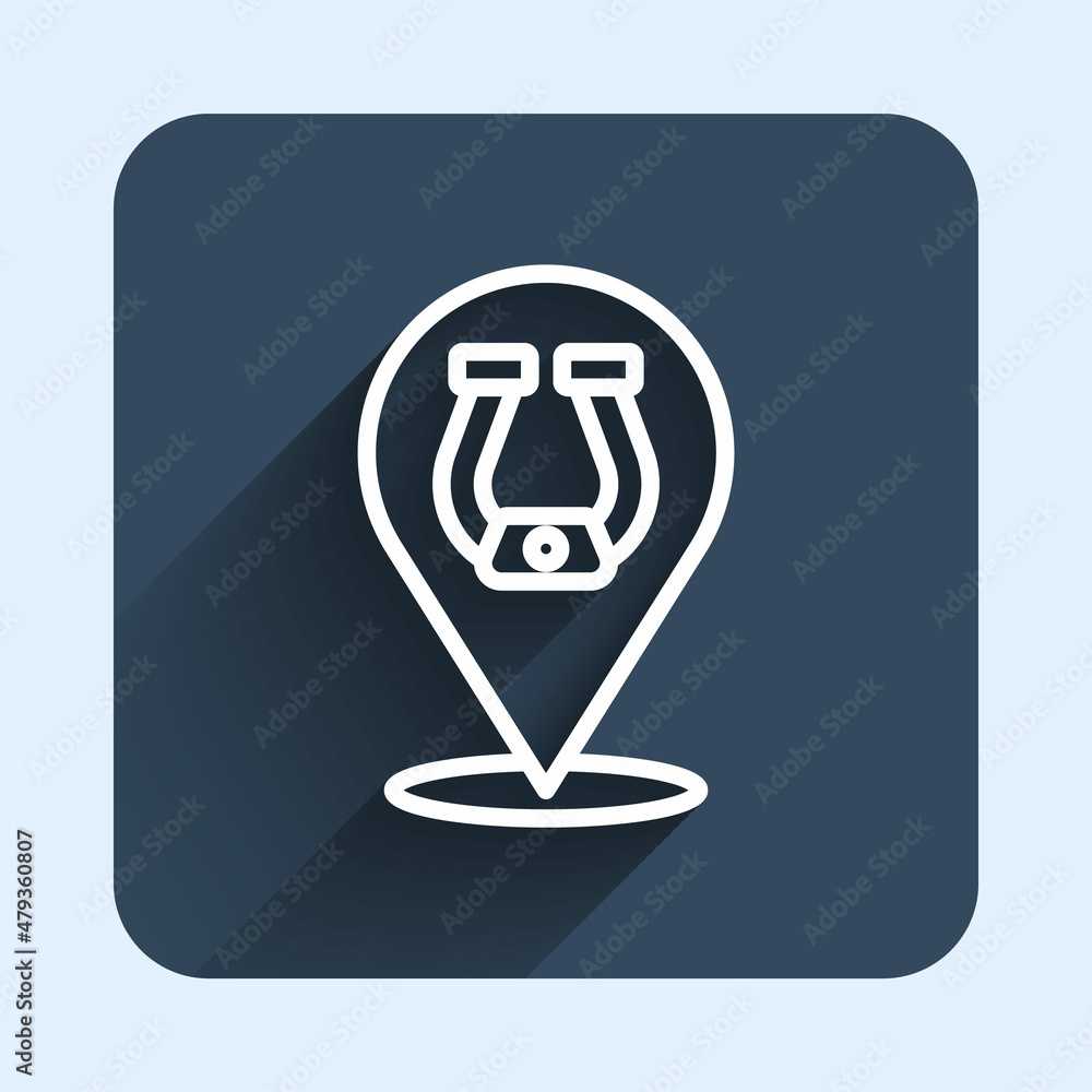 White line Horseshoe icon isolated with long shadow background. Blue square button. Vector White line Horseshoe icon isolated with long shadow background. Blue square button. Vector