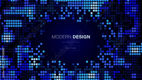 Mosaic vector background. Random pattern design Texture of geometric shapes, smooth squares. Digital network, cells. Building. Tetris. Poster of business, social networks, medicine, technology, web.