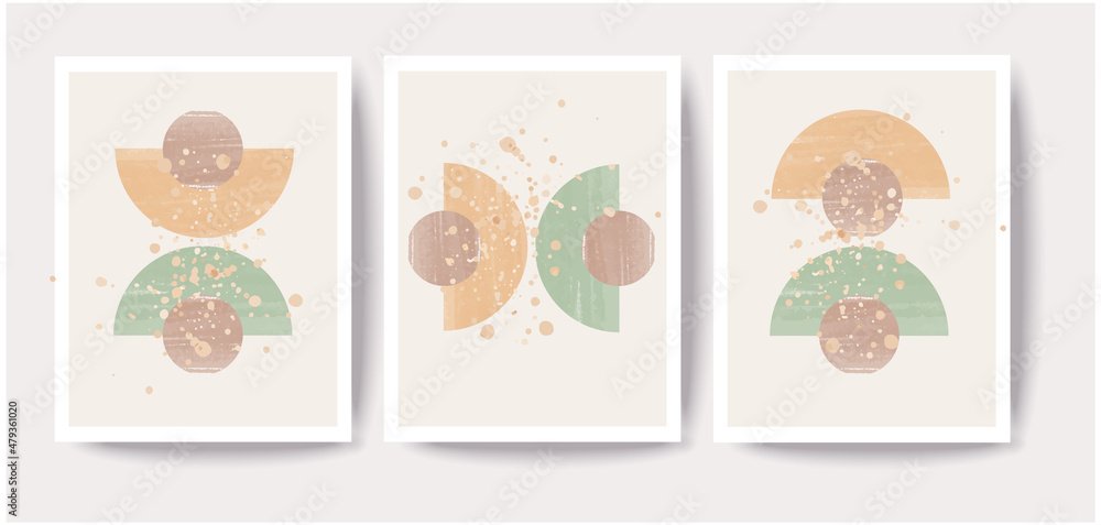 Modern set of 3 abstract half circle minimal artistic hand drawn in green and orange, composition ideal for wall decoration, postcard, brochure or poster design, vector illustration
Modern set of 3 abstract half circle minimal artistic hand drawn in green and orange, composition ideal for wall decoration, postcard, brochure or poster design, vector illustration